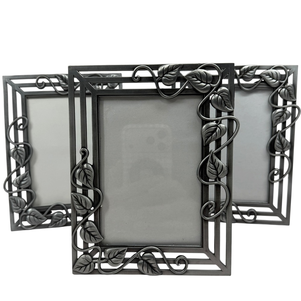 Connoisseur Pewter Metal Leaf Vine Picture Frames Set of 3 Botanical 4x6 Table
